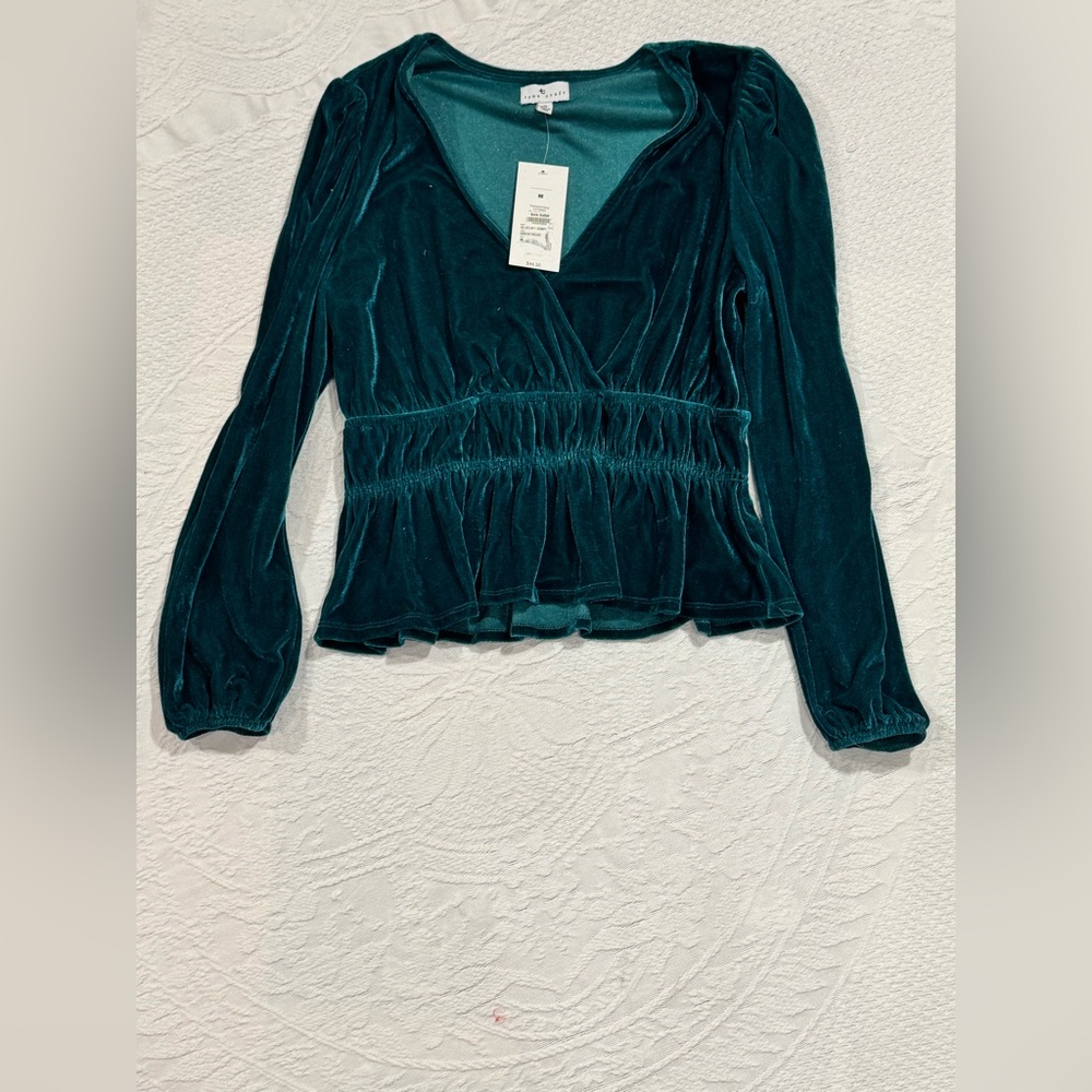 True Craft Teal Velvet Blouse B19